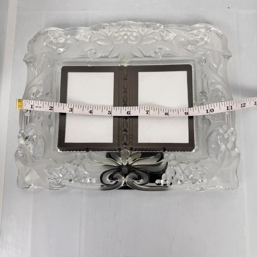 Mikasa Crystal Floral/Grapes Picture Frame Duet Double Photos Vintage Tabletop